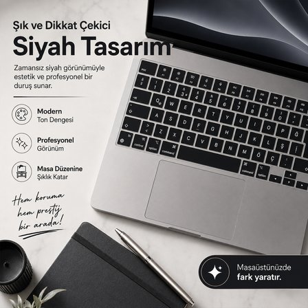 MacBook Air 15.3 İnç M2 M3 M4 M5 A2941 A3114 A3241 A3448 Uyumlu Türkçe Q Klavye Koruyucu Siyah
