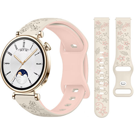 Huawei Watch GT4 41mm Uyumlu FloraFlex Çiçek Desenli Yumuşak Soft Silikon Kordon