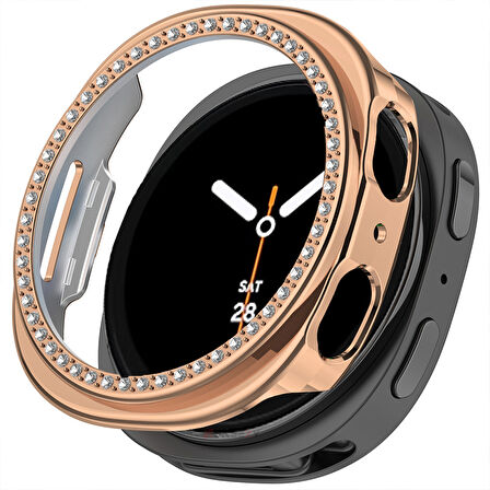 Samsung Galaxy Watch 8 40mm İle Uyumlu Zarif Kristal Taşlı Kasa Koruyucu Kılıf