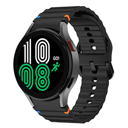 Samsung Galaxy Watch 4 40-42-44-46mm İle Uyumlu Metal Tokalı Dalgalı Spor Silikon Kordon