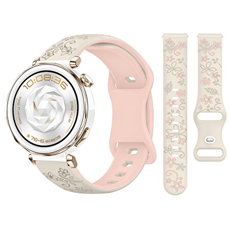 Huawei Watch GT5 Pro 42mm Uyumlu FloraFlex Çiçek Desenli Yumuşak Soft Silikon Kordon