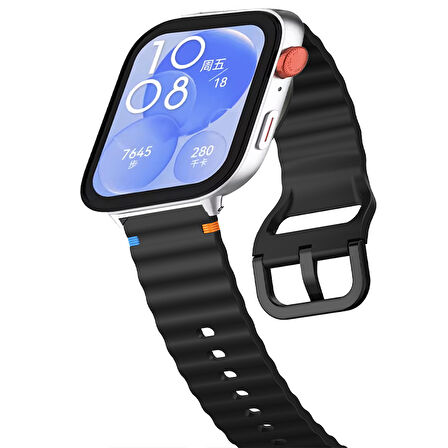 Huawei Watch Fit 3 İle Uyumlu Dalga Desenli Tokalı Yumusaş Soft Silikon Kordon