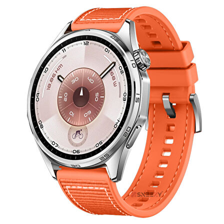 Sneezy Huawei Watch GT6 46mm İle Uyumlu Metal Tokalı Dikiş Desenli Dokuma Silikon Kordon