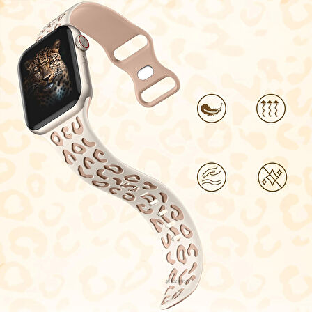 Apple Watch Uyumlu 44 45 46mm Leopar Desenli Yumuşak Silikon Kordon Seri 2 3 4 5 6 Se 7 8 9 10 