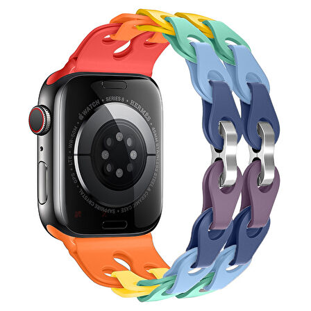 Apple Watch Uyumlu 44 45 46mm Zincir Desenli Yumuşak Silikon Solo Kordon Seri 2 3 4 5 6 Se 7 8 9 10 