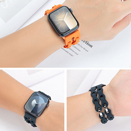 Apple Watch Uyumlu 44 45 46mm Zincir Desenli Yumuşak Silikon Solo Kordon Seri 2 3 4 5 6 Se 7 8 9 10 