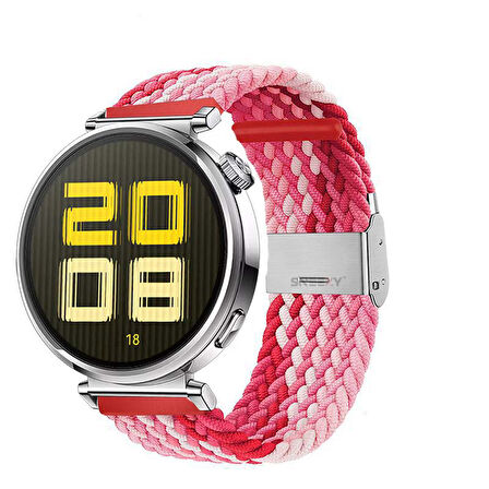Sneezy Huawei Watch GT 5 41mm İle Uyumlu Metal Klips Solo Fiberlink Kumaş Örgü Kordon