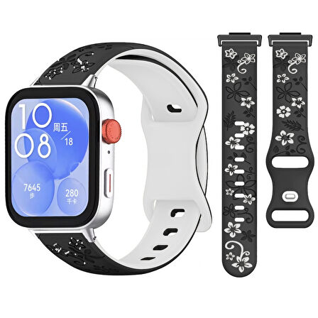 Huawei Watch Fit 3 İle Uyumlu FloraFlex Çiçek Desenli Silikon Kordon