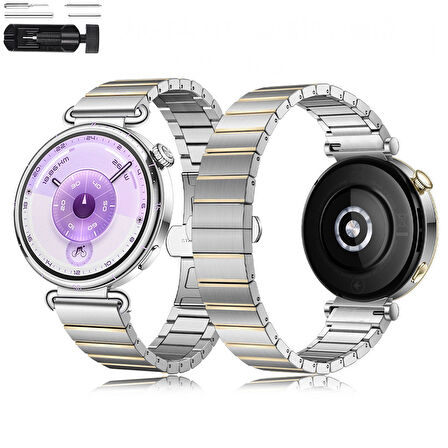 Huawei Watch GT6 41mm İle Uyumlu Renk Detaylı 18mm Paslanmaz Çelik Metal Kordon Kayış