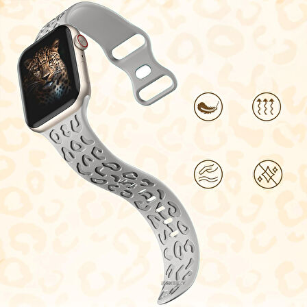 Apple Watch Ultra 1 ve 2 Uyumlu 49mm Leopar Desenli Yumuşak Silikon Kordon