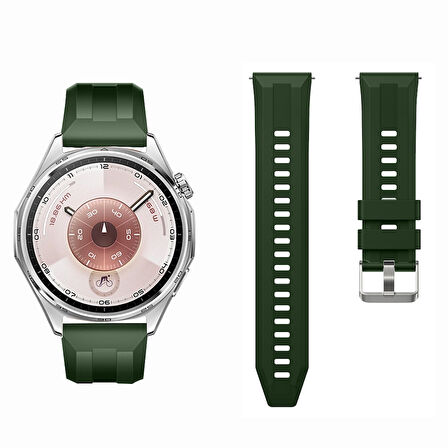 Sneezy Huawei Watch GT6 46mm İle Uyumlu Spor Silikon Metal Tokalı Soft Saat Kordonu