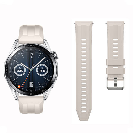 Sneezy Huawei Watch GT3 46mm GT2 46mm İle Uyumlu Spor Silikon Metal Tokalı Soft Saat Kordonu