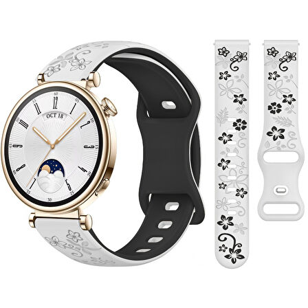 Huawei Watch GT4 41mm Uyumlu FloraFlex Çiçek Desenli Yumuşak Soft Silikon Kordon