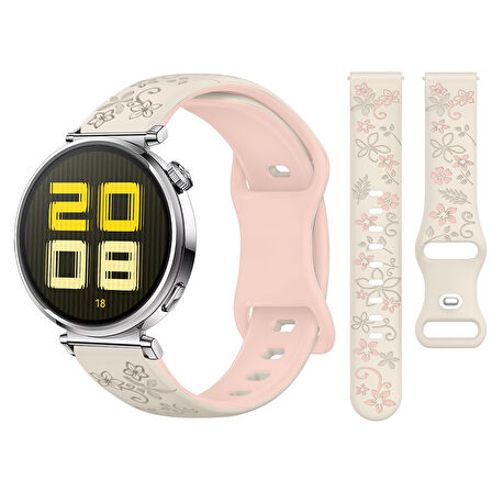 Huawei Watch GT5 41mm Uyumlu FloraFlex Çiçek Desenli Yumuşak Soft Silikon Kordon