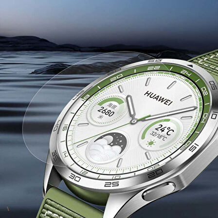 Huawei Watch GT4 46mm Uyumlu Kolay Takılabilir Takma Temizleme Aparatlı Temperli Cam Ekran Koruyucu