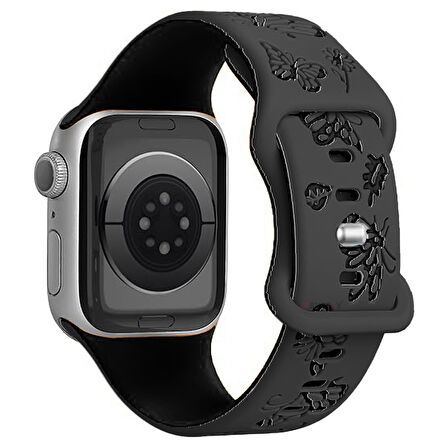 Apple Watch Uyumlu 44 45 46mm Kelebek Desenli Yumuşak Silikon Kordon Seri 2 3 4 5 6 Se 7 8 9 10 