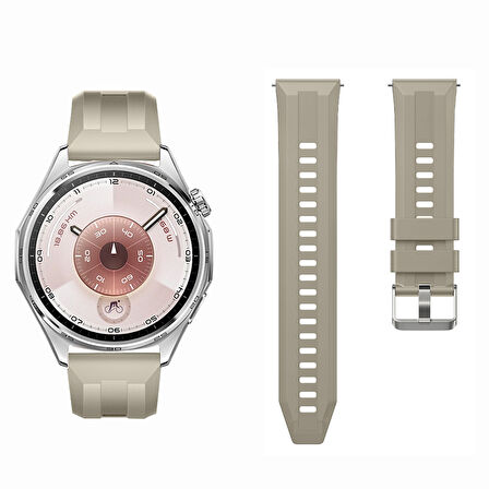 Sneezy Huawei Watch GT6 46mm İle Uyumlu Spor Silikon Metal Tokalı Soft Saat Kordonu