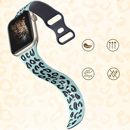 Apple Watch Ultra 1 ve 2 Uyumlu 49mm Leopar Desenli Yumuşak Silikon Kordon