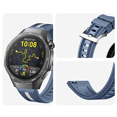 Huawei Watch GT5 Pro 46mm İle Uyumlu SportStripe Örgü Desen Metal Tokalı Silikon Akıllı Saat Kordonu