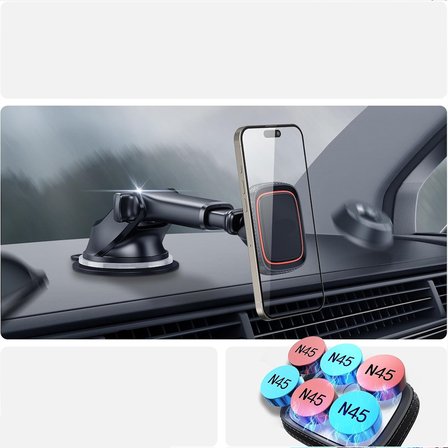 Araç İçi Manyetik Telefon Tutucu Vantuzlu Katlanabilir Teleskopik Kollu 360° Döner Dashboard ve Cam Standı