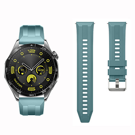 Sneezy Huawei Watch GT4 46mm İle Uyumlu Spor Silikon Metal Tokalı Soft Saat Kordonu