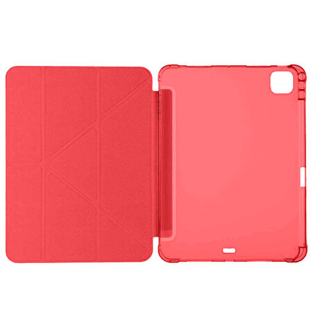 Apple iPad Pro 11 inç 4.Nesil M2 2022 Uyumlu Kılıf Üçgen Katlanabilir Kalem Şarj Bölmeli Kılıf