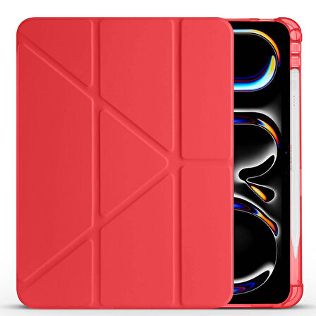 Apple iPad Pro 11 inç 4.Nesil M2 2022 Uyumlu Kılıf Üçgen Katlanabilir Kalem Şarj Bölmeli Kılıf