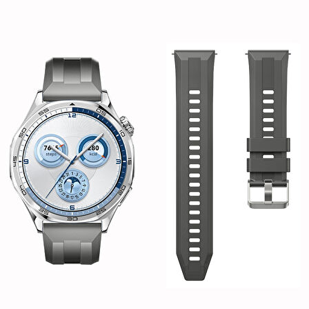 Sneezy Huawei Watch GT5 46mm İle Uyumlu Spor Silikon Metal Tokalı Soft Saat Kordonu