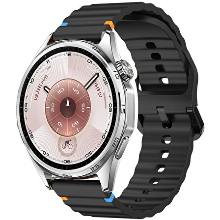 Huawei Watch GT6 46mm İle Uyumlu Dalga Desenli Tokalı Yumusaş Soft Silikon Kordon