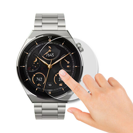 Huawei Watch GT3 Pro 46mm Uyumlu Kolay Takılabilir Takma Aparatlı Temperli Cam Ekran Koruyucu 