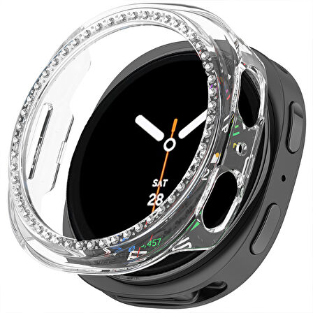 Samsung Galaxy Watch 8 40mm İle Uyumlu Zarif Kristal Taşlı Kasa Koruyucu Kılıf