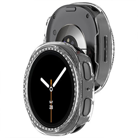 Samsung Galaxy Watch 8 40mm İle Uyumlu Zarif Kristal Taşlı Kasa Koruyucu Kılıf