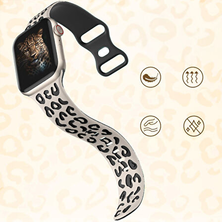 Apple Watch Uyumlu 44 45 46mm Leopar Desenli Yumuşak Silikon Kordon Seri 2 3 4 5 6 Se 7 8 9 10 