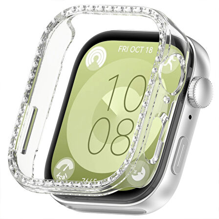 Huawei Watch Fit 3 İle Uyumlu Zarif Kristal Taşlı Kasa Koruyucu Kılıf