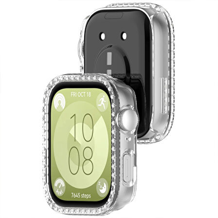 Huawei Watch Fit 3 İle Uyumlu Zarif Kristal Taşlı Kasa Koruyucu Kılıf