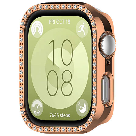 Huawei Watch Fit 3 İle Uyumlu Zarif Kristal Taşlı Kasa Koruyucu Kılıf