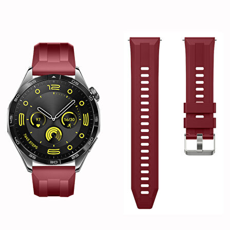 Sneezy Huawei Watch GT4 46mm İle Uyumlu Spor Silikon Metal Tokalı Soft Saat Kordonu