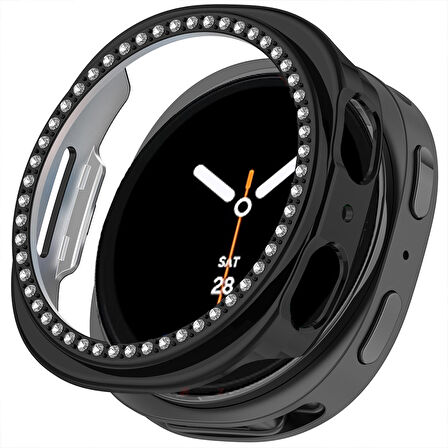 Samsung Galaxy Watch 8 40mm İle Uyumlu Zarif Kristal Taşlı Kasa Koruyucu Kılıf