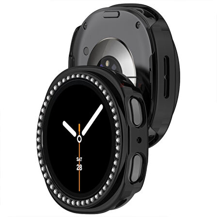 Samsung Galaxy Watch 8 40mm İle Uyumlu Zarif Kristal Taşlı Kasa Koruyucu Kılıf
