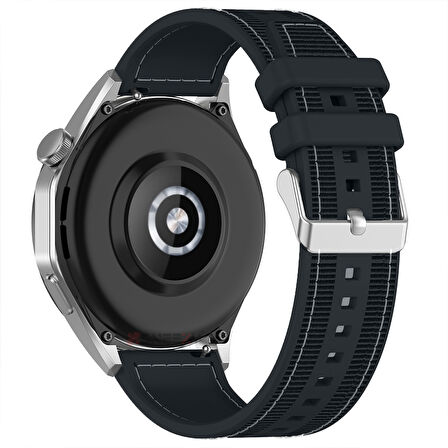 Sneezy Huawei Watch GT6 46mm İle Uyumlu Metal Tokalı Dikiş Desenli Dokuma Silikon Kordon