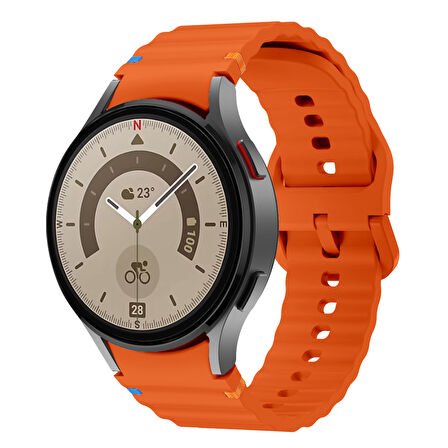 Samsung Galaxy Watch 5 Pro 45mm İle Uyumlu Metal Tokalı Dalgalı Spor Silikon Kordon