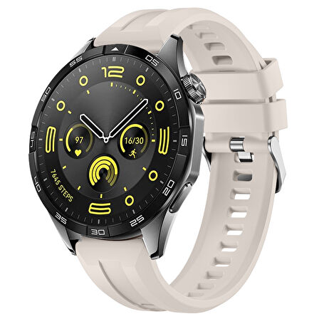 Sneezy Huawei Watch GT4 46mm İle Uyumlu Spor Silikon Metal Tokalı Soft Saat Kordonu