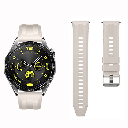 Sneezy Huawei Watch GT4 46mm İle Uyumlu Spor Silikon Metal Tokalı Soft Saat Kordonu