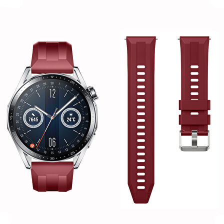 Sneezy Huawei Watch GT3 46mm GT2 46mm İle Uyumlu Spor Silikon Metal Tokalı Soft Saat Kordonu