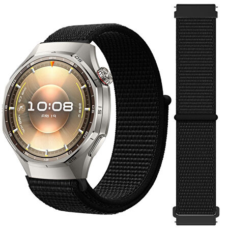 Huawei Watch GT6 Pro 46mm İle Uyumlu Ayarlanabilir Cırt Cırtlı Yumuşak Spor Kumaş Örgü Kordon