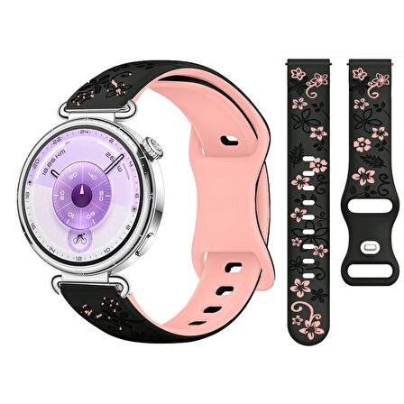 Huawei Watch GT6 41mm Uyumlu FloraFlex Çiçek Desenli Yumuşak Soft Silikon Kordon