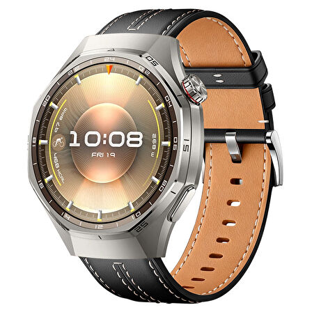 Sneezy Huawei Watch GT6 Pro 46mm İle Uyumlu Dikiş Desenli Deri Metal Tokalı Akıllı Saat Kordonu