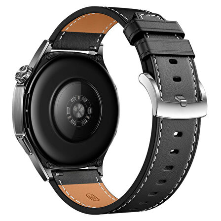 Sneezy Huawei Watch GT6 Pro 46mm İle Uyumlu Dikiş Desenli Deri Metal Tokalı Akıllı Saat Kordonu