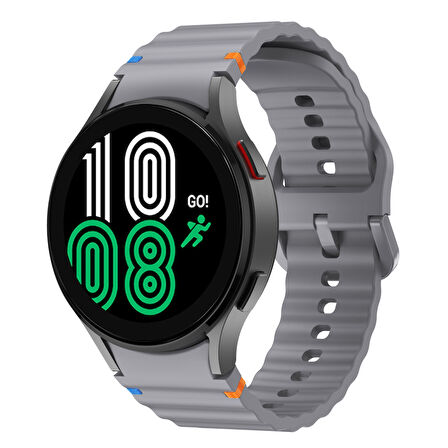 Samsung Galaxy Watch 4 40-42-44-46mm İle Uyumlu Metal Tokalı Dalgalı Spor Silikon Kordon