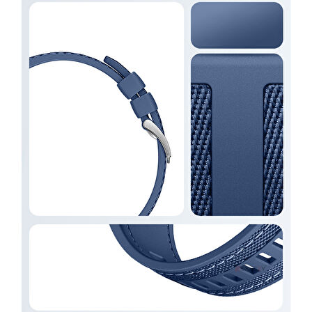 Samsung Galaxy Watch 6 47-44-43-40mm ile Uyumlu Metal Tokalı Dikiş Detaylı Şık Dokuma Silikon Kordon